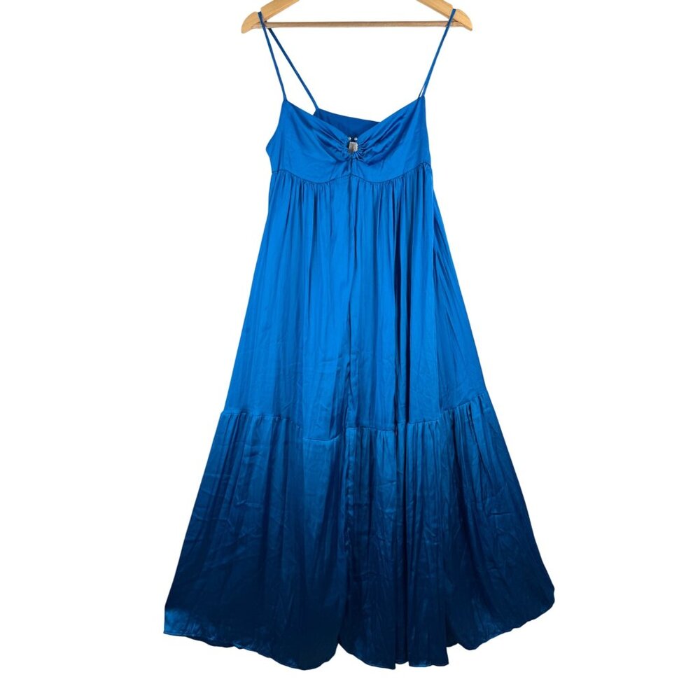 Audry Parks x Francescas‎ babydoll maxi satin cocktail Y2K dress blue beach sz L